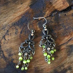 Green Antiqued Fishhook Earrings